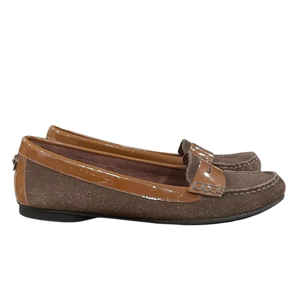 Antonio Melani Womens 6M Loafers Moccasin Two Tone Patent Suede Leather Slip On